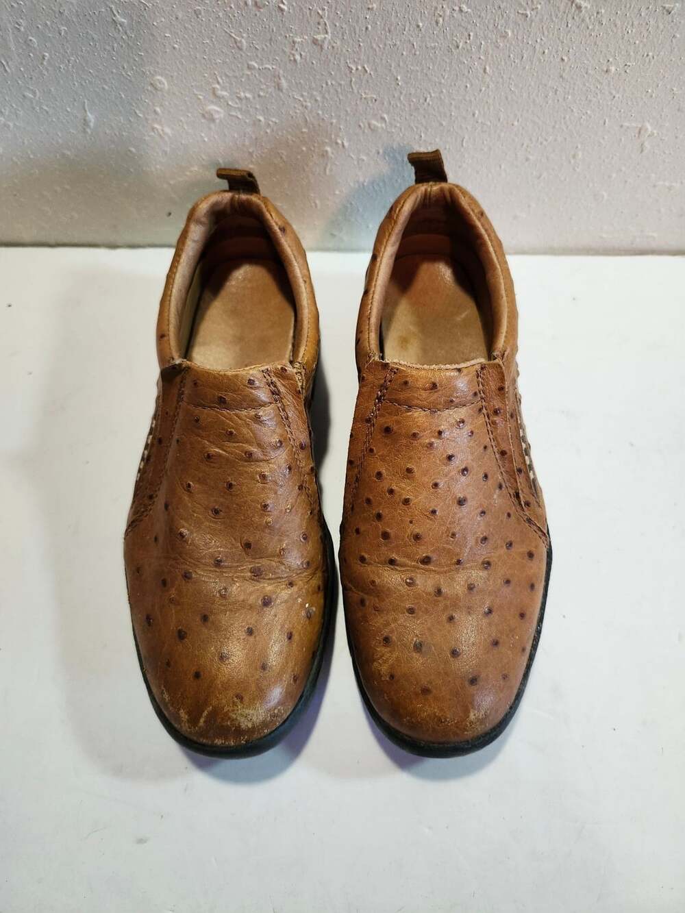 Roper Performance Slip-On Shoes Tan Faux Ostrich Leather womens 8